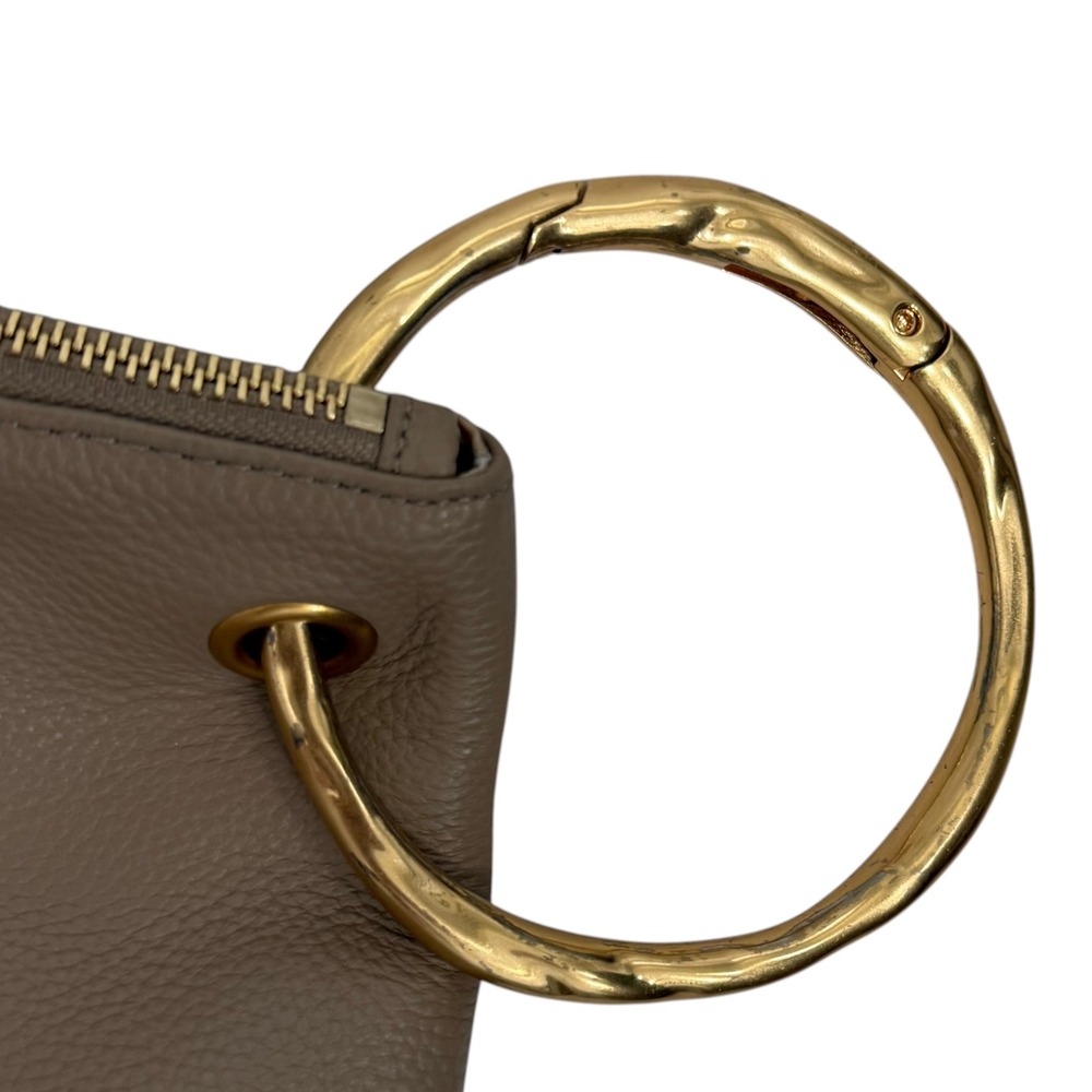 Alf the Label Leather Clutch Bag Grande Taupe Pebbled Gold Ring Ripple Carabiner - Picture 6 of 14